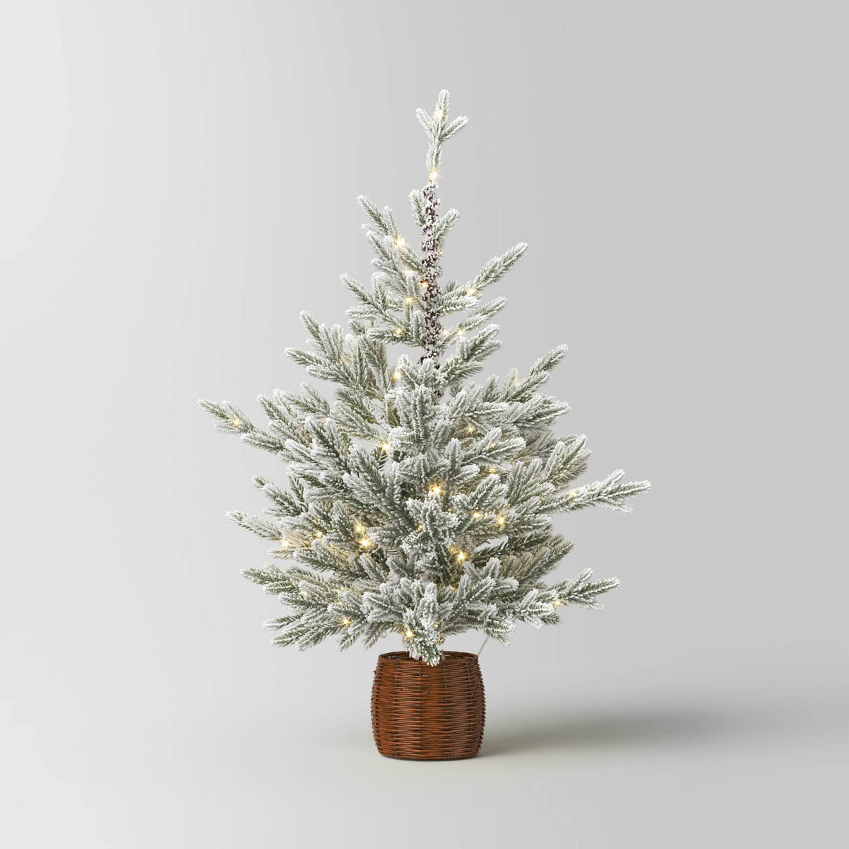 40" Pre-Lit LED Glitter Flocked Balsam Fir in Basket Mini Artificial Christmas Tree Warm White Lights - Wondershop