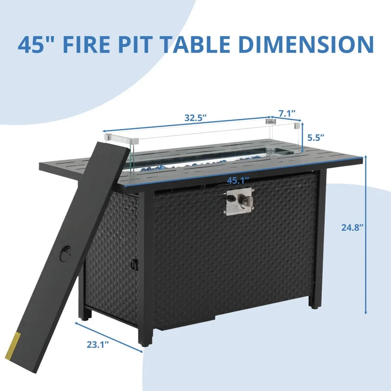 45 in Propane Fire Pit Table, 50000 BTU Gas Fire Pits Table with Lid & Lava Rock & Waterproof Cover, Outdoor Propane Firepit for Dining or Party, Outside, Patio, Garden, Yard