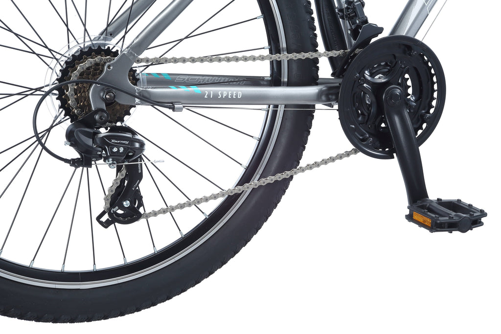 Sidewinder Mountain Bike. 26-inch wheels. womens frame. silver/blue