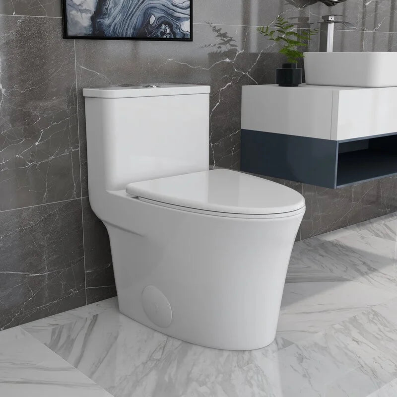 Deervalley Symmetry DV - 1F52807 One Piece Toilets 1.28 GPF Single Flush Elongated Toilet, Ceramic Compact Toilet in White
