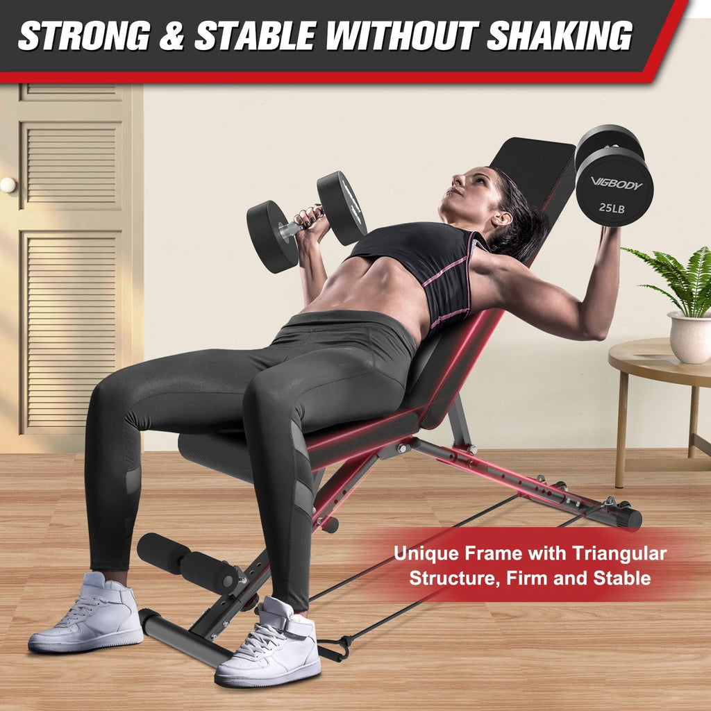 VIGBODY Adjustable Weight Bench Foldable Workout Bench for Home Gym 550 lb, Black