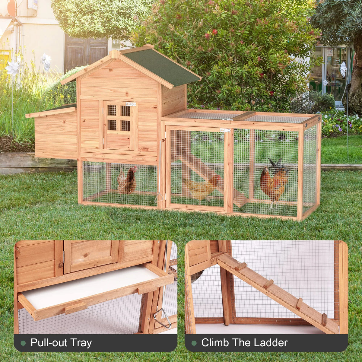 Gaildon Large Removable Chicken Coop for 4 - 5 Chickens, with 2 Story Poultry Cage, Nesting Box, Pull Out Trays, Brown