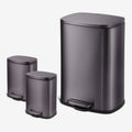 Qualiazero 13.2 Gal Rectangular Step Trash Can, Plus Two 1.3 Gal Trash Cans, Black Stainless Steel