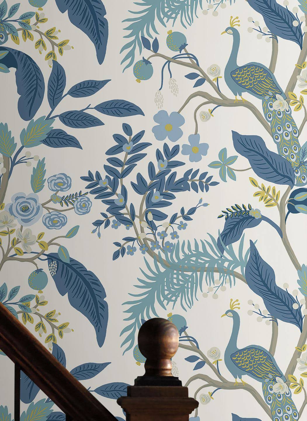 Rifle Paper Co. Peacock Wallpaper - Blue & White