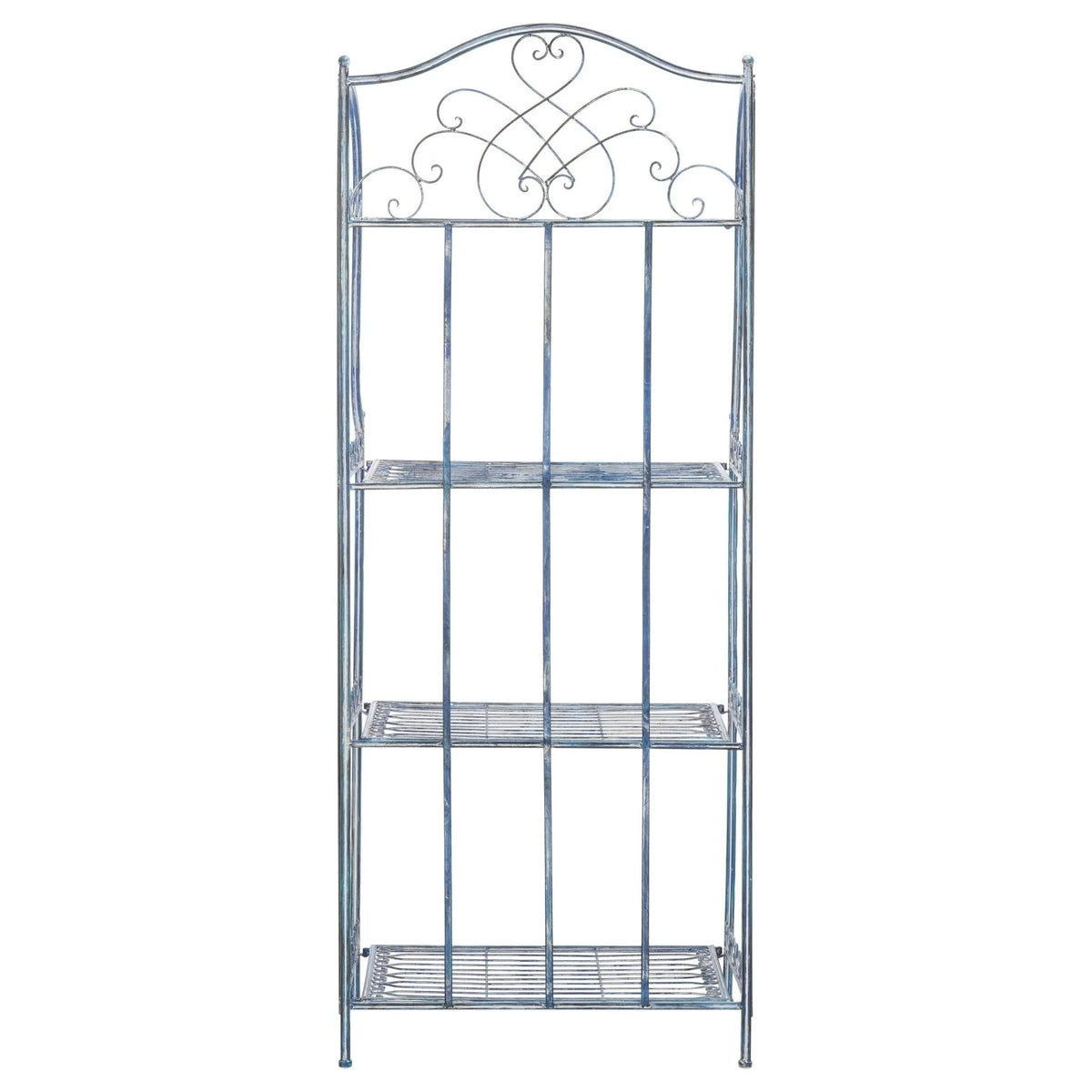 Safavieh Amaris Victorian Wrought Iron 4 - Tier Outdoor Bakers Rack. - 25 In. W x 15 In. D x 63 In. H Antique Blue