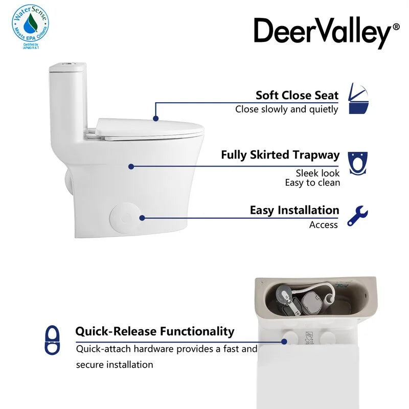 Deervalley Symmetry DV - 1F52807 One Piece Toilets 1.28 GPF Single Flush Elongated Toilet, Ceramic Compact Toilet in White