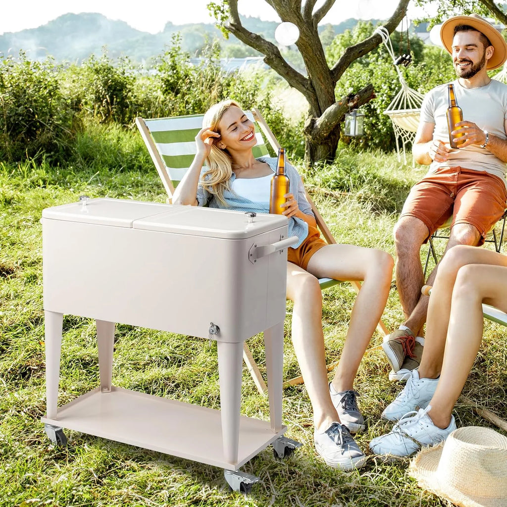 HEYWU 80 Quart Ice Chest Water Cooler with Bottle Opener, Milk White