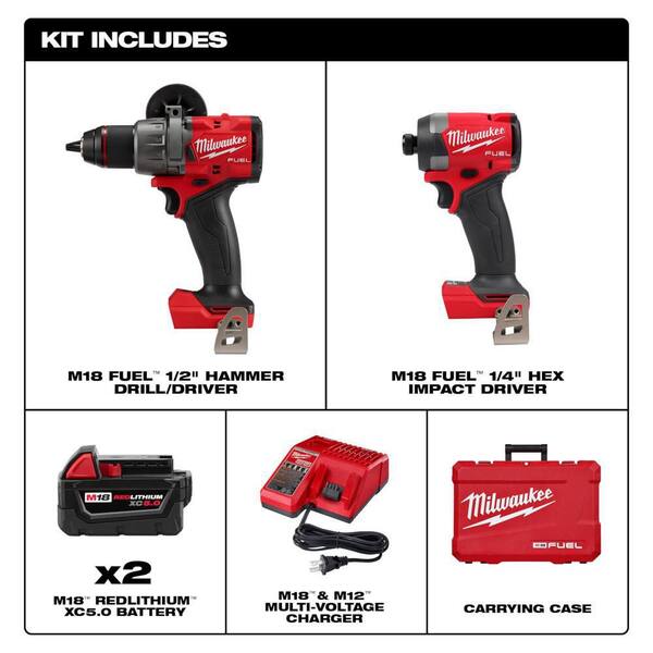 M18 FUEL 18-Volt Li-Ion Brushless Cordless Hammer Drill and Impact Driver Combo Kit (2-Tool) w/4 Batteries & Work Light