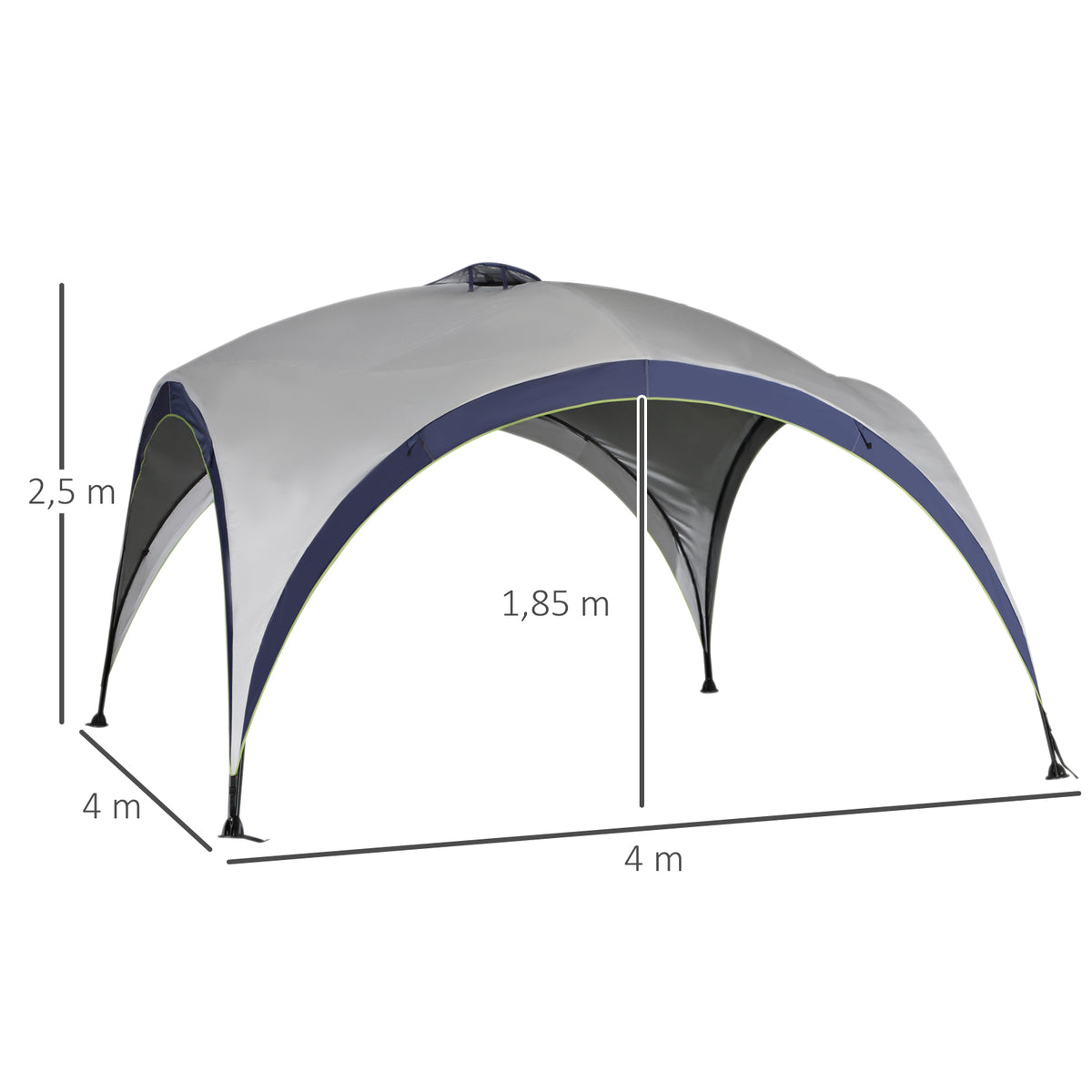 Outsunny Garten Pavillon Gartenzelt Festzelt Partyzelt Sonnenschutz wetterfest Metallstange + Polyester Cremeweiß + Blau 4 x 4 x 2,5 m