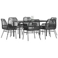 Vidaxl 7 Piece Patio Dining Set with Cushions Black Poly Rattan Glass