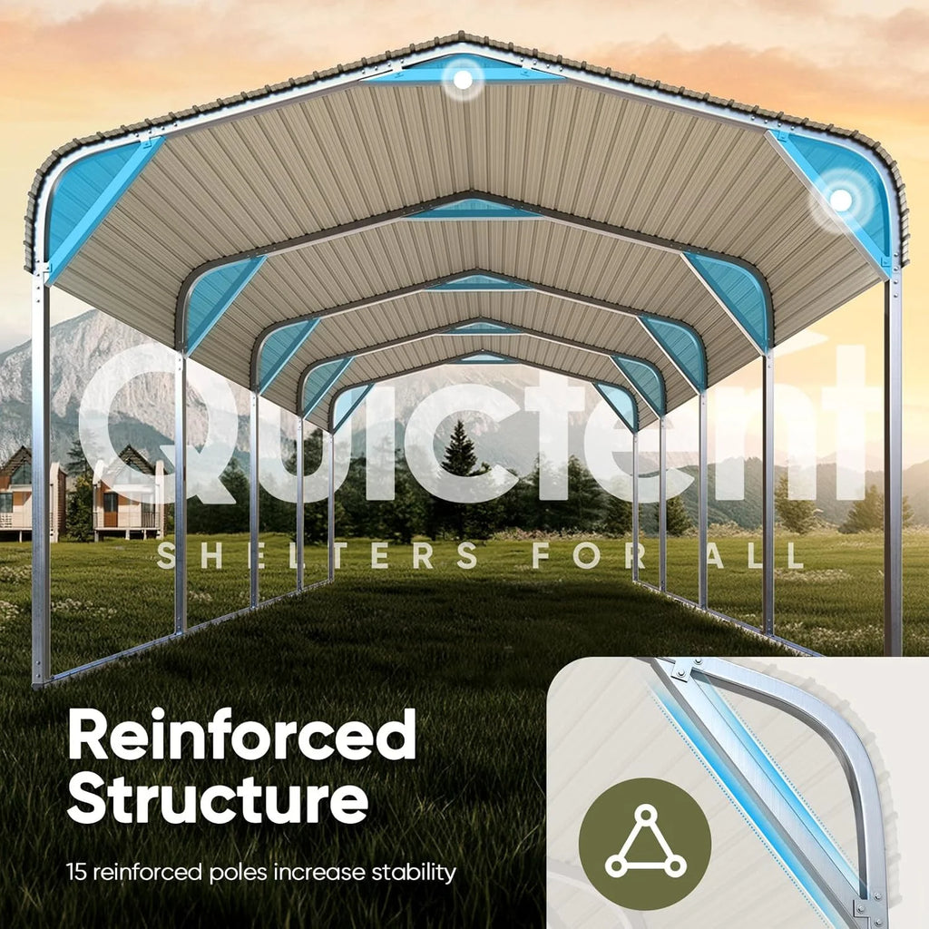 Quictent 12x20 Ft Metal Roof Carport Kits Hard Top Garage Heavy Duty Steel Car Canopy