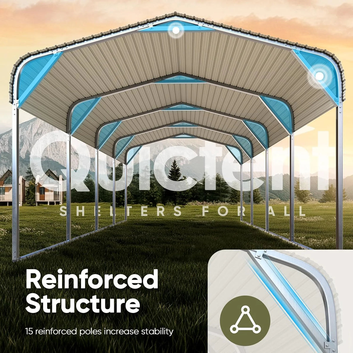 Quictent 12x20 Ft Metal Roof Carport Kits Hard Top Garage Heavy Duty Steel Car Canopy