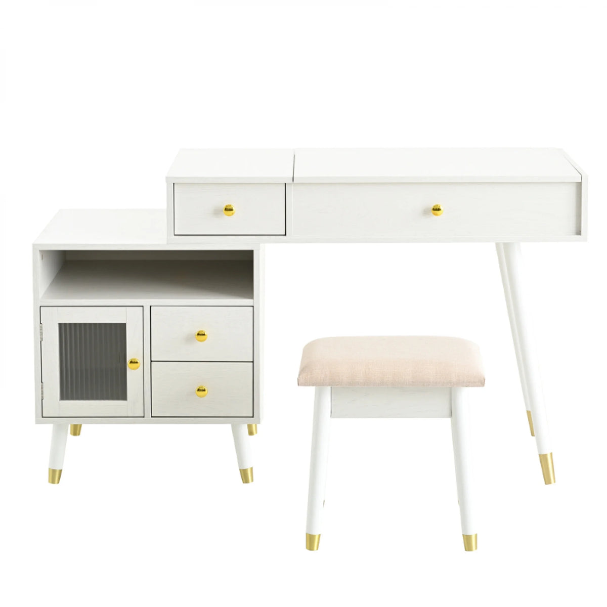 3 - in - 1 Vanity Desk with Lighted Flip - Top Mirror & Adjustable Cabinet, Makeup Dressing Table with Stool, Dresser with Drawers for Bedroom, White