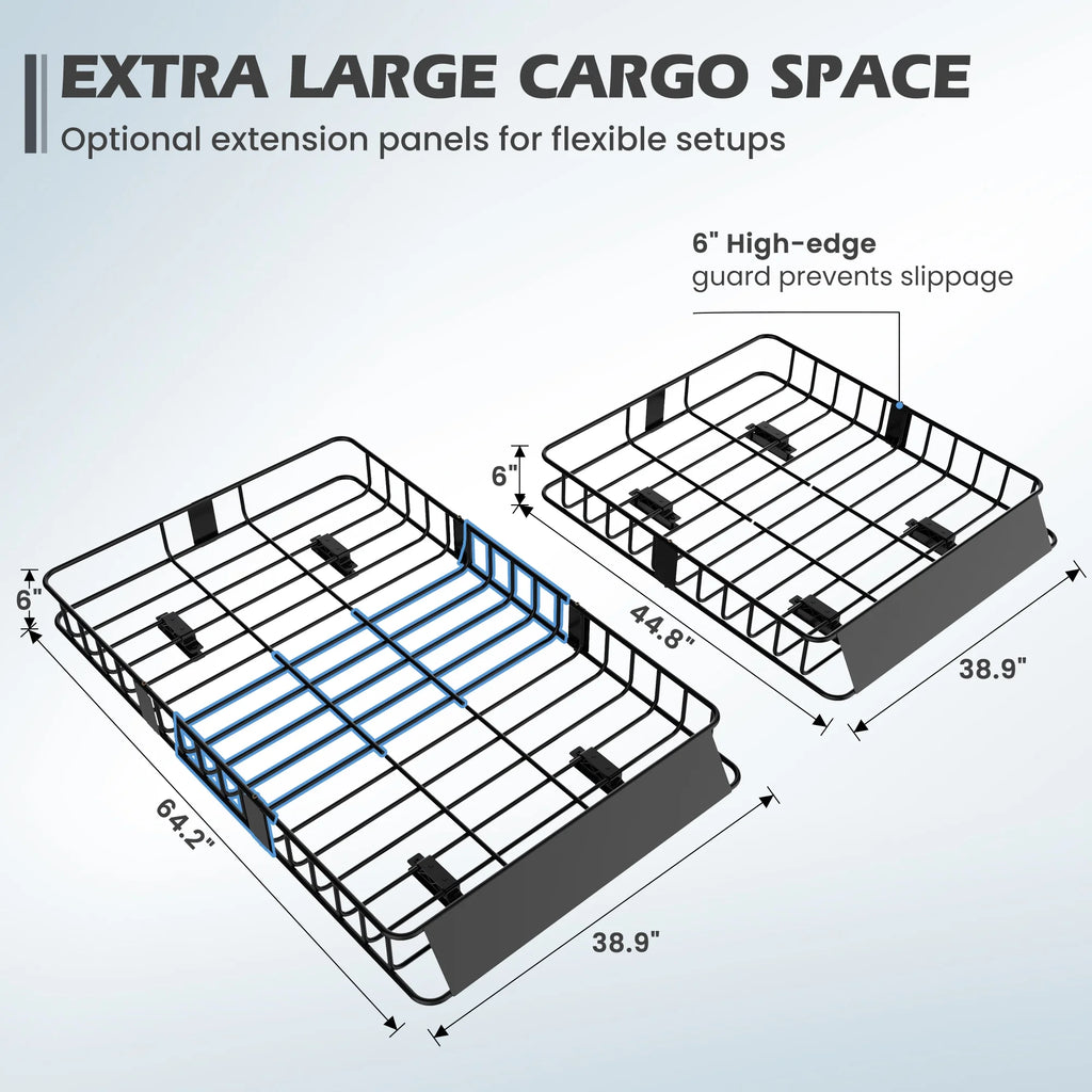 Naipo Roof Rack Cargo Basket, 500 lb, 64"x39"x6"extendable Roof Luggage Holder Rack with 4 U - Bolts for SUV/RV, Camping