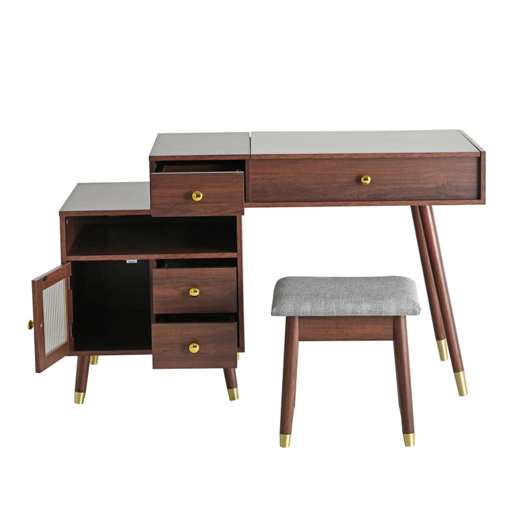 3 - in - 1 Vanity Desk with Lighted Flip - Top Mirror & Adjustable Cabinet, Makeup Dressing Table with Stool, Dresser with Drawers for Bedroom, White