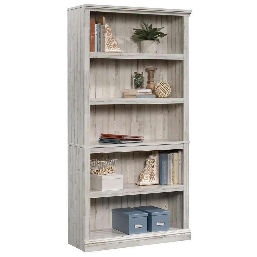 Pemberly Row Contemporary 5 - Shelf Tall Wood Bookcase in White Plank