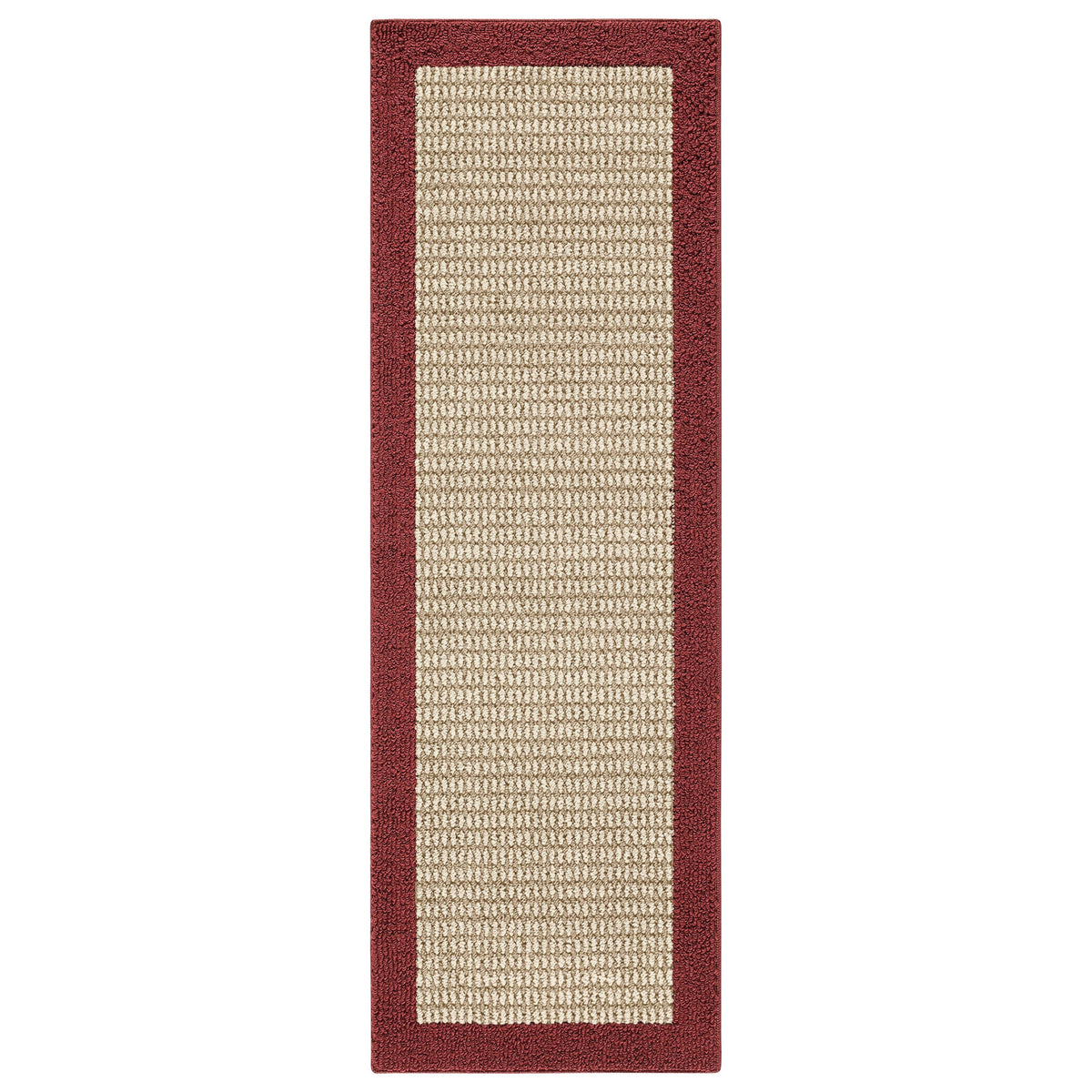 Mainstays Traditional Faux Sisal Border Red Indoor Hallway Runner Rug, 1'9"x5'