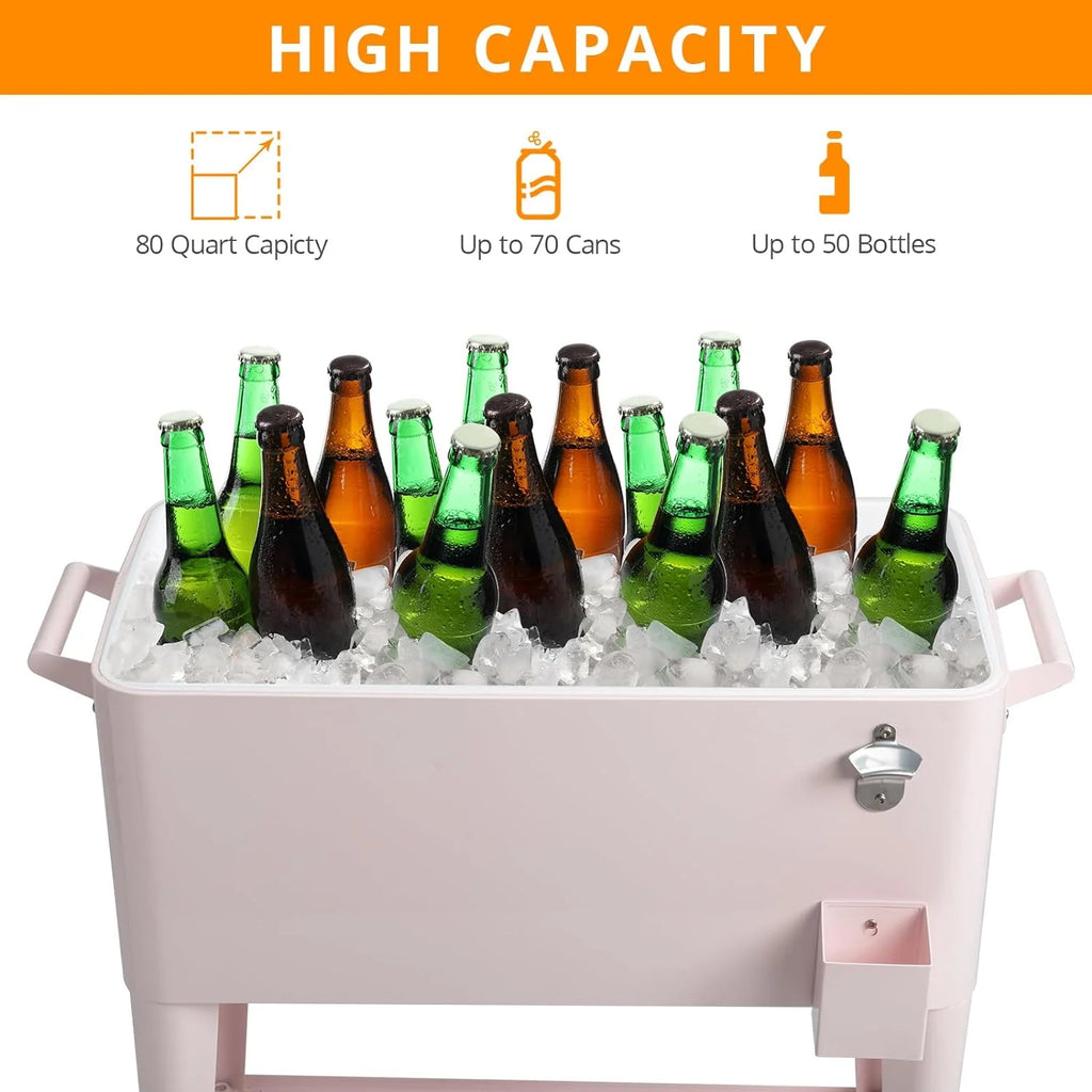 HEYWU 80 Quart Ice Chest Water Cooler with Bottle Opener, Milk White
