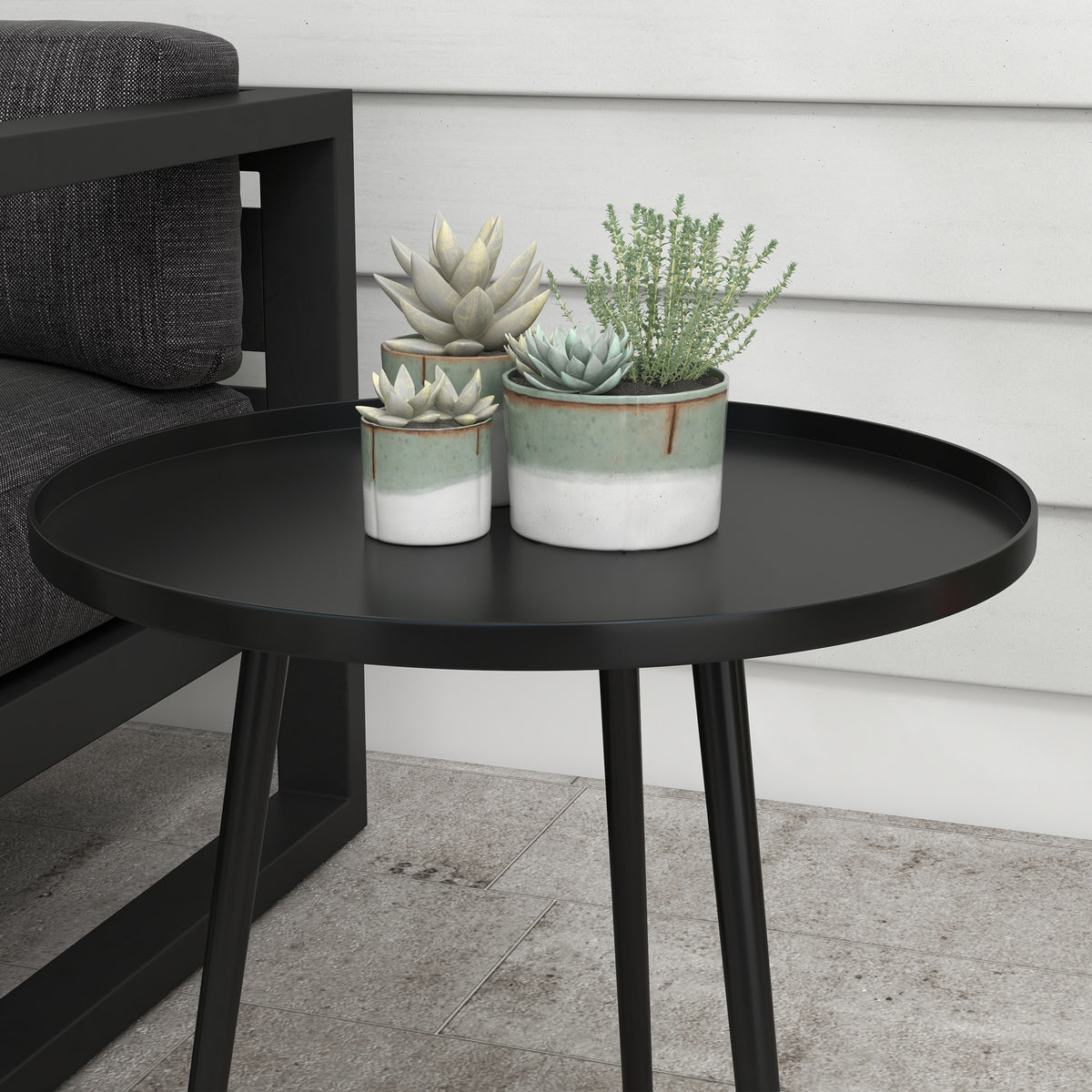 Outsunny Outdoor Beistelltisch, Gartentisch, runder Terrassentisch, Stahl, Ф40 x 50Hcm, Schwarz