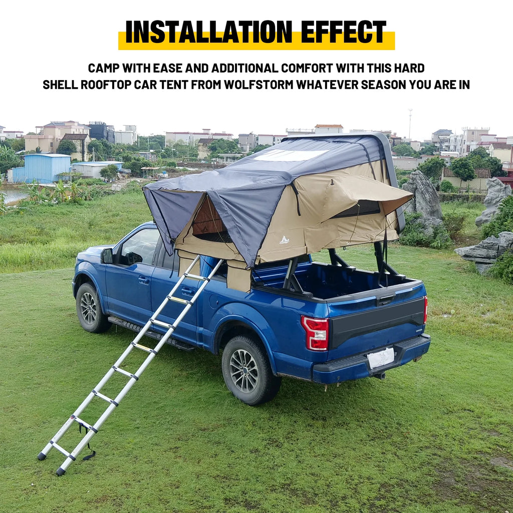 WOLFSTORM Hardshell Rooftop Tent, 2 - 3 Person, Khaki, Waterproof, 143.3 lb
