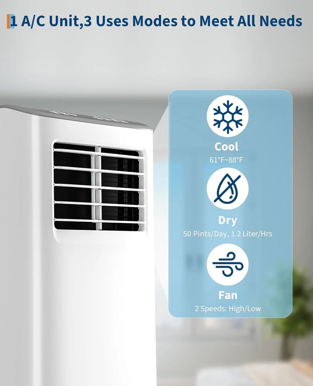 Eastvita 8, 000 Btus Portable Air Conditioner, Room Air Conditioner, 3 - in - 1 Cooling AC Portable Air Conditioner with Fan & Dehumidifier, Standing AC, Ventless Floor AC