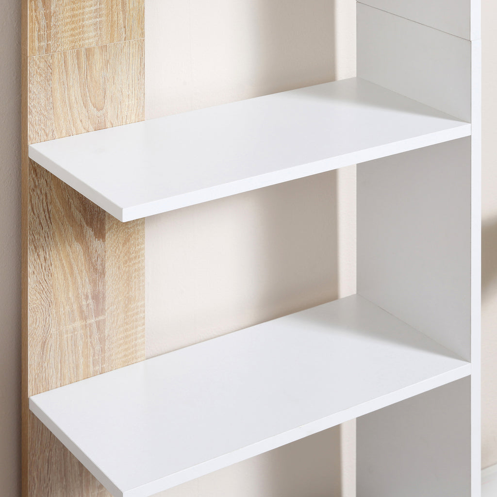 HOMCOM Standregal Bücherregal 5-stufiges Büroregal Lagerregal Aktenregal Küchenregal Spanplatte Eiche+Weiß 45 x 21 x 170 cm