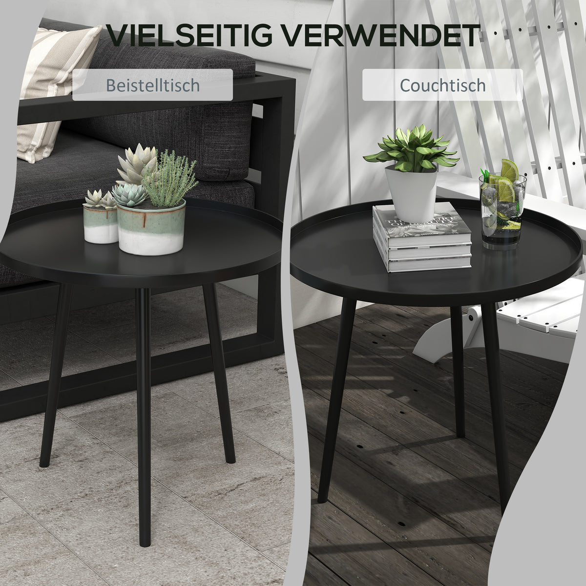 Outsunny Outdoor Beistelltisch, Gartentisch, runder Terrassentisch, Stahl, Ф40 x 50Hcm, Schwarz
