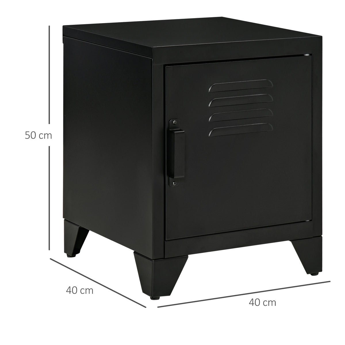 HOMCOM Nachttisch, Beistelltisch mit verstellbarem Regal, Tür, Nachtschrank für Schlafzimmer, Wohnzimmer, Metall, Schwarz, 50 x 40 x 47,5 cm