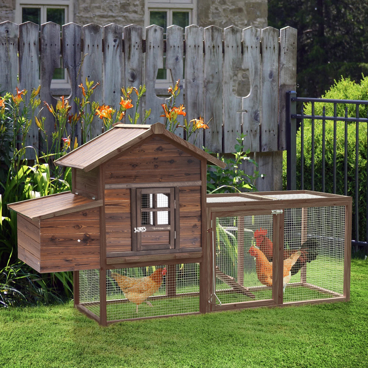 Gaildon Large Removable Chicken Coop for 4 - 5 Chickens, with 2 Story Poultry Cage, Nesting Box, Pull Out Trays, Brown