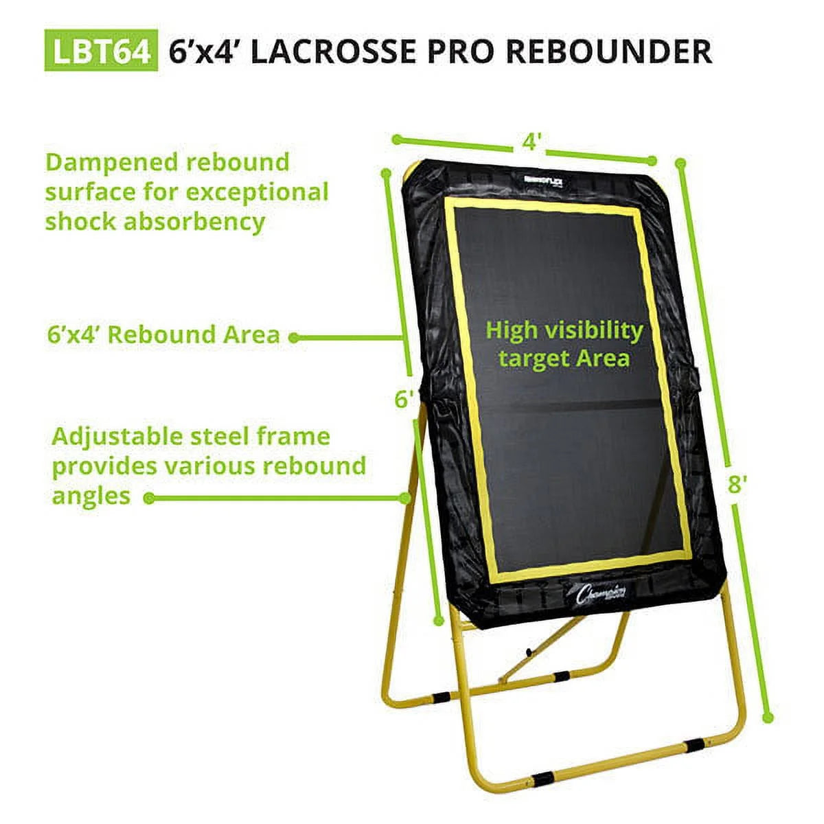 Champion Sports XL Deluxe Lacrosse Target: Ball Return Bounce Back Net Set for Professional, College and Grade School Training & Drills - 6' x 4' Rebound Area