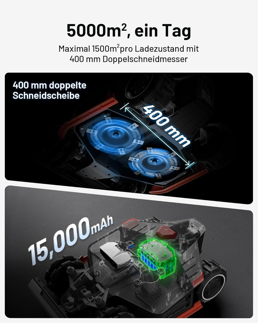 MAMMOTION LUBA 2 AWD 5000X Mähroboter 5000 m², NetRTK+Vision, ohne Kabel, 80 % Steigung