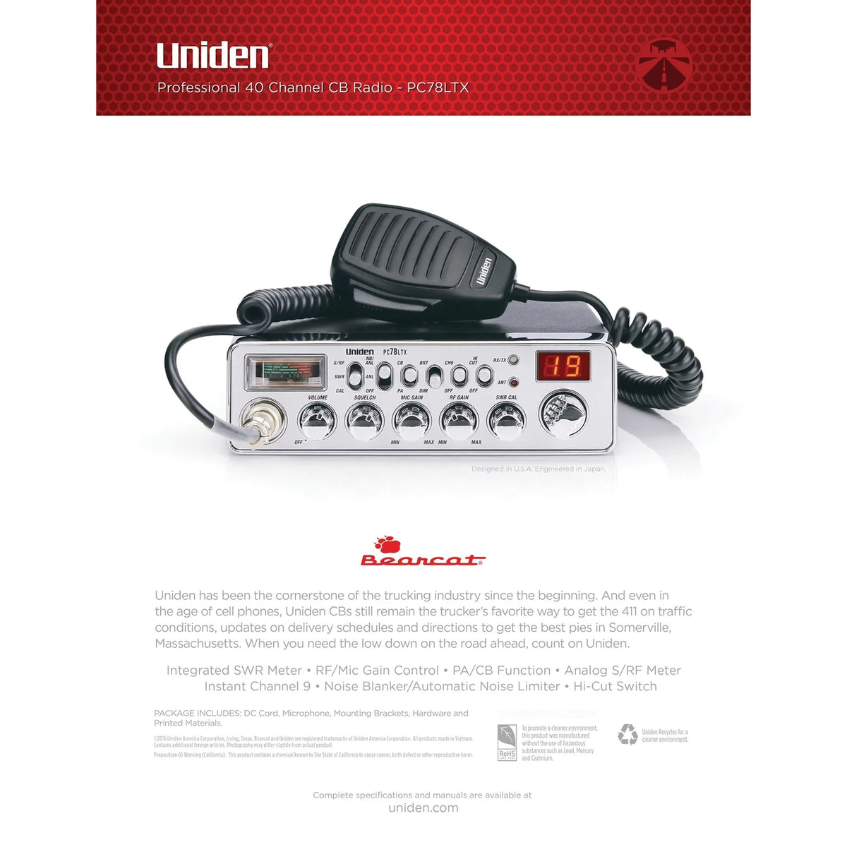 Uniden Bearcat 40 - Channel CB Radio with SWR Meter, Chrome, PC78LTXPT
