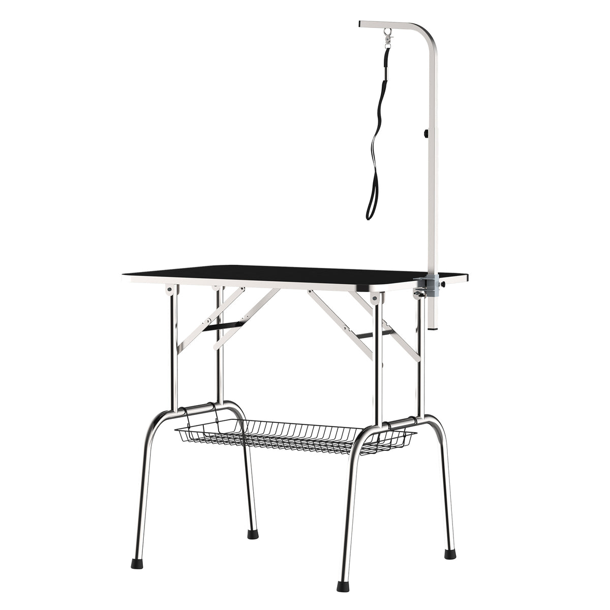 PawHut Trimmtisch Tierpflegetisch Schertisch mit Korb Hundepflegetisch klappbar Hundefriseurtisch Hunde Badetisch höhenverstellbar Edelstahl Schwarz