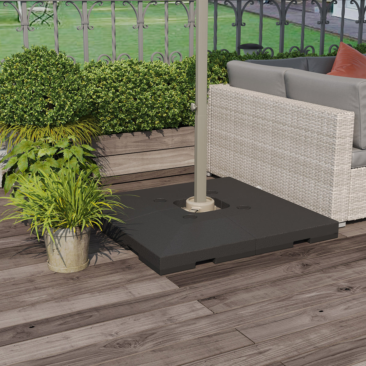 Outsunny 4 x Sonnenschirmgewicht Sonnenschirmständer befüllbar mit Sand Wasser HDPE-Kunststoff Schwarz Maße pro Element 51 x 51 x 12 cm bis zu 130 kg