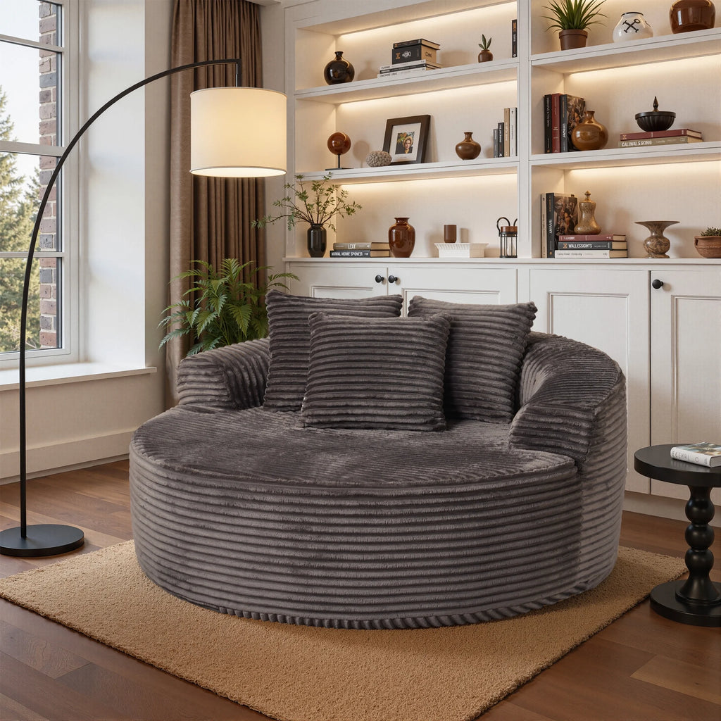 Ovios 58'' Oversized Chaise Lounge Indoor Chair Modern Cloud Floor Sofa Bed Comfy Upholstered Sleeper Couch Deep Seat Accent Reading Chair for Living Room, Bedroom, No Assembly, Black(Plush Corduroy)