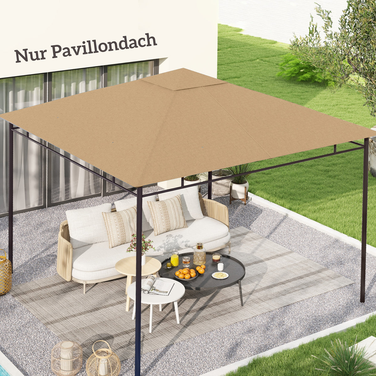 Outsunny Ersatzdach für Gartenpavillon, Polyester, 2,98 x 2,95 m, Beige