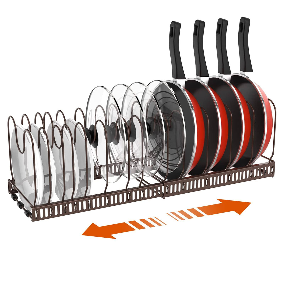 Housolution Pot and Pan Organizer Rack for Cabinet, Expandable Pot Lid Organizer with 14 Adjustable Dividers, Pan Holder Storage Rack for Kitchen