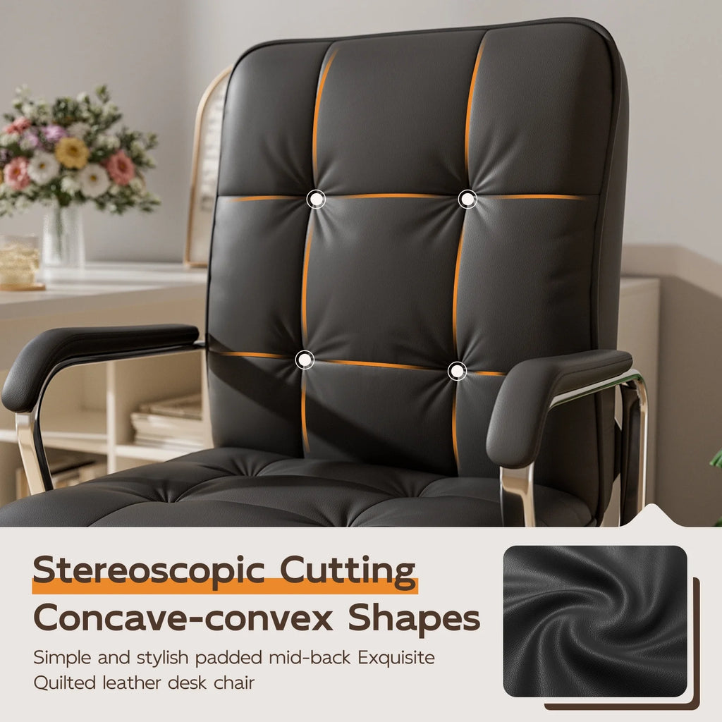 Solfway White Office Chair, Swivel Leather Computer Desk Chair with Wheels and Padded Arms, Executive Office Chair for Adults