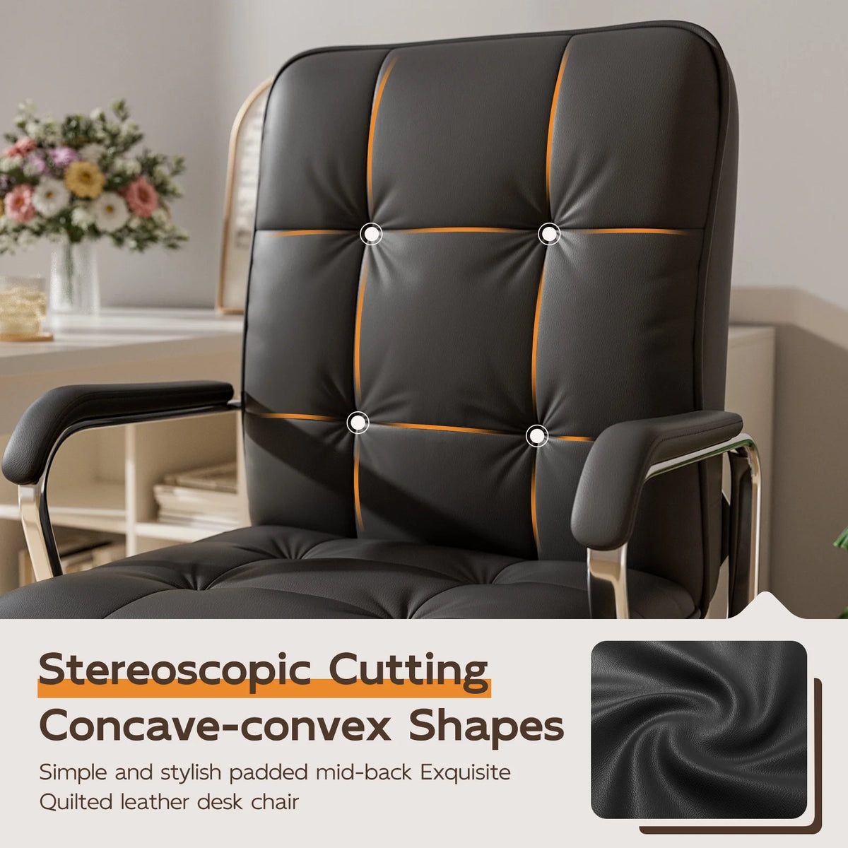 Solfway White Office Chair, Swivel Leather Computer Desk Chair with Wheels and Padded Arms, Executive Office Chair for Adults