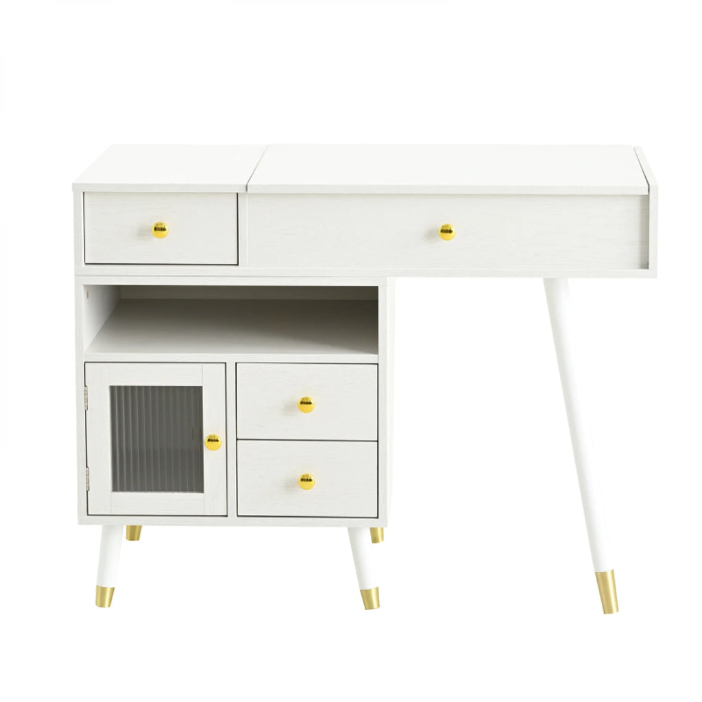 3 - in - 1 Vanity Desk with Lighted Flip - Top Mirror & Adjustable Cabinet, Makeup Dressing Table with Stool, Dresser with Drawers for Bedroom, White