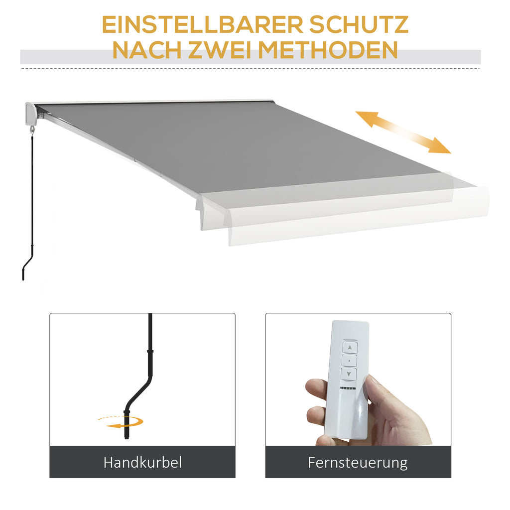 Outsunny Markise, elektrisch/manuell ausfahrbar, Vollkassette, Fernbedienung, Aluminiumrahmen, 3 x 2,5 m, Hellgrau