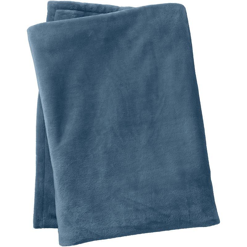 Lands' End Cozy Plush Fleece Throw Blanket, Size: Regular No Sz, Blue