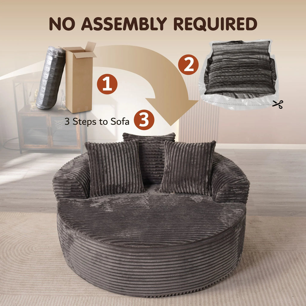 Ovios 58'' Oversized Chaise Lounge Indoor Chair Modern Cloud Floor Sofa Bed Comfy Upholstered Sleeper Couch Deep Seat Accent Reading Chair for Living Room, Bedroom, No Assembly, Black(Plush Corduroy)