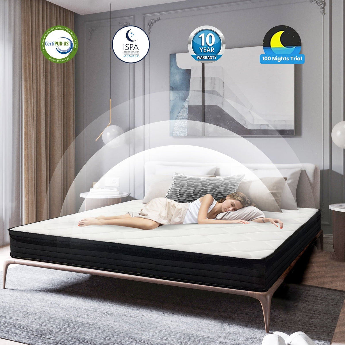 Queen Mattress. 12 Inch Hybrid Memory Foam Mattress in a Box. Pressure Relief. CertiPUR-US