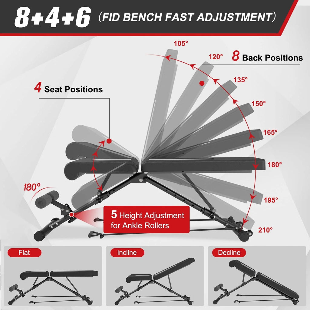 VIGBODY Adjustable Weight Bench Foldable Workout Bench for Home Gym 550 lb, Black