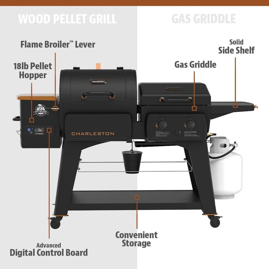 Pit Boss Charleston 1000 Sq in Pellet Grill/Gas Griddle Combo - Onyx Series