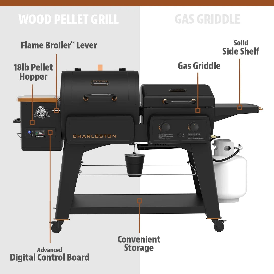 Pit Boss Charleston 1000 Sq in Pellet Grill/Gas Griddle Combo - Onyx Series