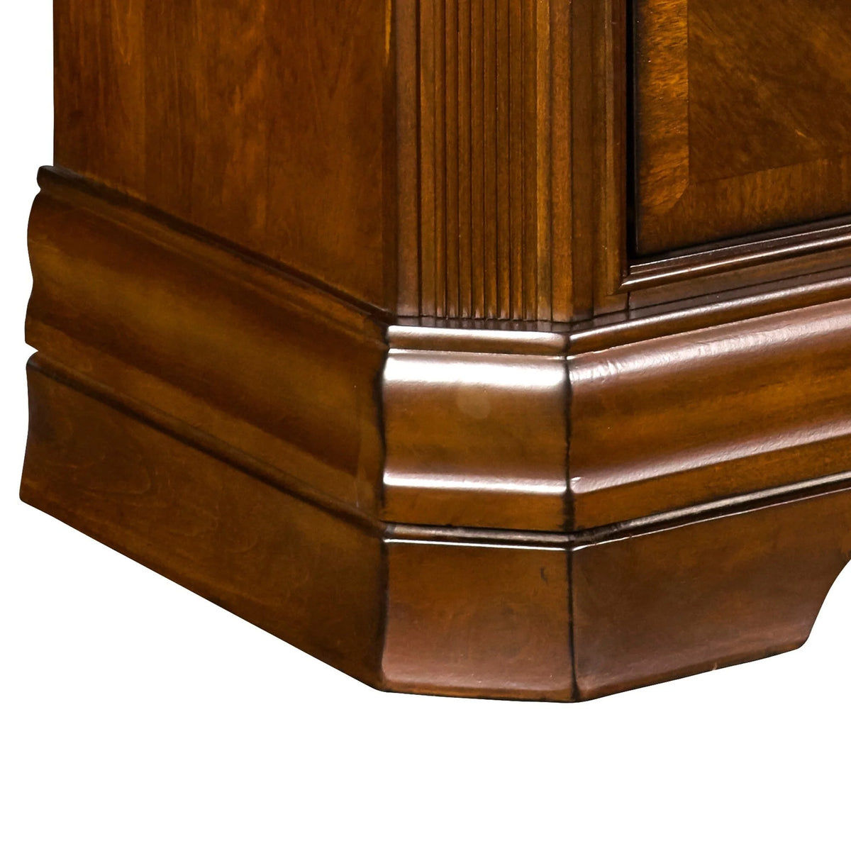 3 Drawer Wooden Nightstand with Sled Base and Metal Ring Pulls, Brown
