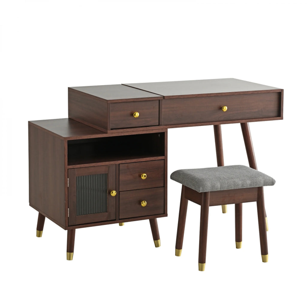 3 - in - 1 Vanity Desk with Lighted Flip - Top Mirror & Adjustable Cabinet, Makeup Dressing Table with Stool, Dresser with Drawers for Bedroom, White