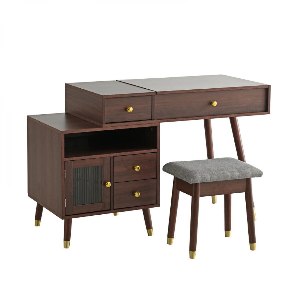 3 - in - 1 Vanity Desk with Lighted Flip - Top Mirror & Adjustable Cabinet, Makeup Dressing Table with Stool, Dresser with Drawers for Bedroom, White
